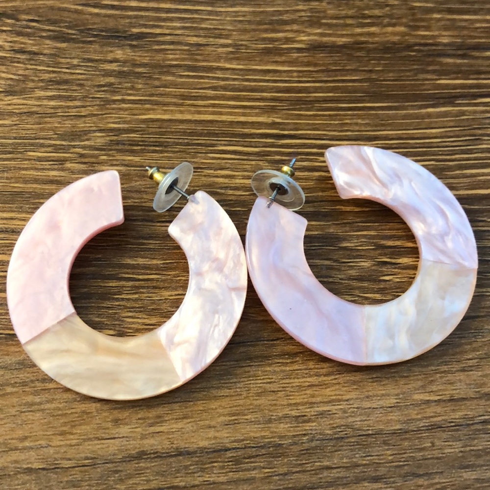 Pink ceramic hoops earrings